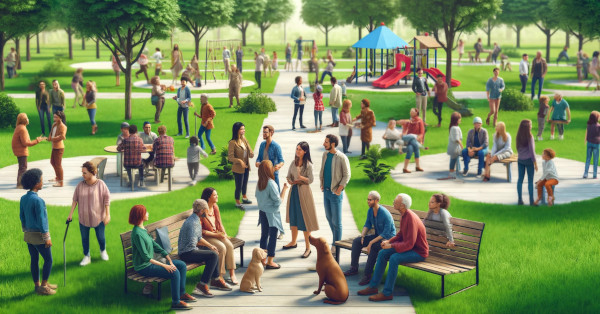 people talking to strangers in a park